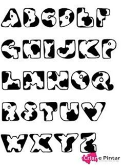 the alphabet is black and white with letters in different styles, including one that has been drawn