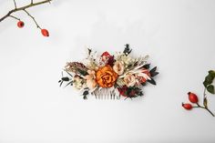 Autumn Flower Hair Comb Burnt Orange and Ivory Flower Comb - Etsy Bridal Flower Hair Comb, Autumn Bridal, Fall Wedding Hairstyles, Fleur Orange, Floral Comb, Flower Comb, Ivory Flower, Bridal Hair Flowers, Flower Hair Comb