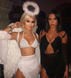 #kyliejenner #kardashian #halloween #costume #comics #angel #devil #angelvsdevil #cosplay Houseparty Outfits, Badass Halloween Costumes, Angel Halloween Costumes, Fest Outfits, Costumes For Teens