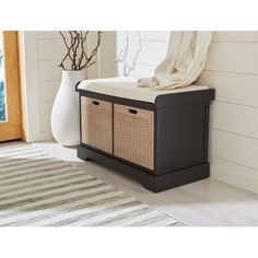 Safavieh Landers Coastal Black Storage Bench with Storage 32.25-in x 15-in x 19-in BCH5702B at Lowes.com Black Drawers, Quilted Duvet Cover