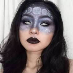 Face Paint Ideas Adults, Halloween Face Paint Adult, Adult Face Paint Ideas, Fantasy Make Up Ideas Creative, Moon Face Paint, Moon Witch Costume, Face Paint Adult, Moon Goddess Makeup, Adult Face Paint