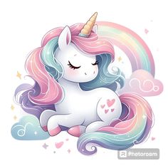 a cute unicorn sitting on top of a cloud