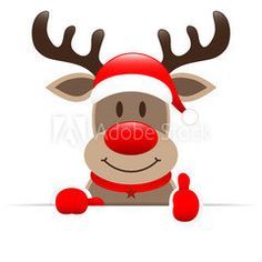 a reindeer wearing a santa claus hat and giving the thumbs up