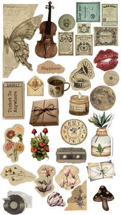 an assortment of different items are arranged in the shape of a collage with words and pictures