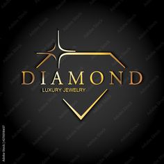 diamond luxury jewelry logo design on black and gold background with the word's name