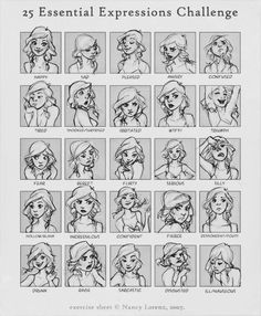 the disney character expressions challenge is shown in this black and white drawing, which shows how to