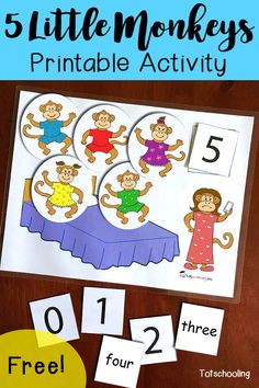 five little monkeys printable activity for kids to practice number recognition and counting with numbers