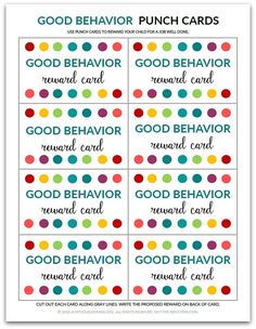 printable good behavior punch cards