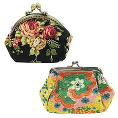 Vintage Coin Purse Vintage Flower Coin Pouch Floral Wallet Clutch (set of 2)   #CarryWithYou Canvas Coin Purse, Lace Tape, Floral Two Piece, Towel Crafts, Embroidered Canvas, Purse Vintage, Change Purse, Coin Purses, Coin Pouch