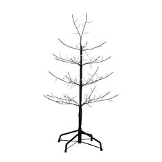 a tree with no leaves is shown on a white background in this image there is a black metal stand and the branches are bare