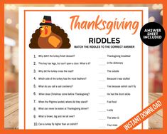 thanksgiving riddles game with turkey on it