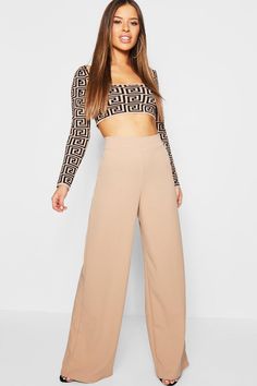 High-waisted Solid Color Wide Leg Pants For Day Out, Classic High-waisted Pants With Loosely Fitted Hips, Feminine Fitted High-waisted Wide Leg Pants, Tight High-rise Pants With Wide Waistband, Chic High-waisted Wide Leg Rayon Pants, Crop Top For Women, High Waisted Wide Leg Pants, Petite Clothing, Petite Pants