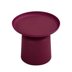 a purple plastic table with a round base on it's side and the top half painted red