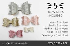 the bow sizes included are shown in three different colors and sizes, including one for each child