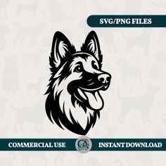 an image of a dog's head with the words commercial use instant download