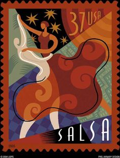 a stamp with an image of a woman dancing