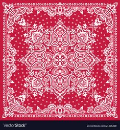 a red and white bandanna with an intricate design on the front, in square format