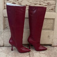 Gorgeous Crocodile Embossed Red Leather Knee Highs! I Purchased These At A Discounted Price. I Was Sent Size 6 Instead Of Size 8 And They Wouldn’t Take A Return. My Loss Is Your Gain! Never Worn And They Are So Very Lovely!!! Croc Boots, Below The Knee Boots, Crocs Boots, Thigh High Suede Boots, Stuart Weitzman Boots, Snakeskin Boots, Knee Length Boots, Knee Highs, Black Boots Tall