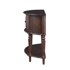 Enjoy a rich provincial flavor in this stylish accent table. Built in a fetching half-round shape, its ornate sculpting and accent detail ratchet up the decadence factor. Rich brown offers a finish that's both warm and versatile. Traditional turned legs with an attached bottom shelf expand its utility and visual elegance. Make this accent table a fixture in an entryway or a main living space. Brown Doors, Wooden Console Table, Wooden Console, Entryway Console Table, Formal Dining Tables, Entryway Console, Dining Sets Modern, Outdoor Table Settings, Mirrored Nightstand