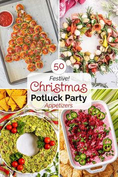 christmas potluck party appetizers with text overlay