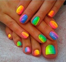 Toenail Art, Unghie Sfumate, Toe Nail Designs, Rainbow Nails