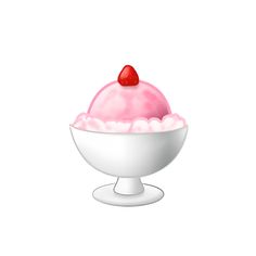 a white bowl filled with ice cream and a red heart sitting on top of it