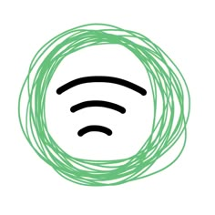 the wifi logo in green and black on a white background with an outline of a wifi symbol