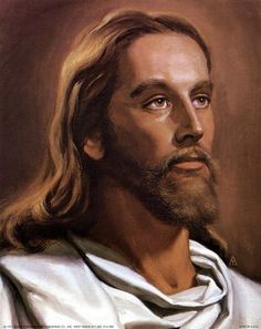 a painting of jesus with long hair and beard