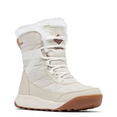 Stay warm and dry without compromising your fashionable style by choosing these women's Columbia Minx Shorty IV dark stone/fig (light beige) wide width winter boots. Crafted with quilted textile upper, these waterproof cold weather boots have a round toe and lace-up closure. Faux fur trim, Omni-Heat thermal-reflective breathable lining, and 200g insulation keep your feet warm and toasty. A TechLite+ foam midsole provides elevated cushioning for all-day wear. The Adapt Trax rubber traction outsole ensures reliable traction on wet and dry terrains. | Columbia Women's Minx Shorty IV Wide Width Waterproof Winter Boot in Dark Stone/Fig Wide Size 10 White Winter Boots, Interior Construction, Women's Winter Boots, Everyday Boots, Columbia Shoes, Waterproof Snow Boots, Waterproof Winter Boots, Winter Boots Women, Designer Boots