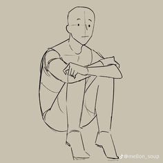 a drawing of a man sitting down with his arms crossed and legs crossed, looking to the side