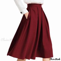 Olivia Mark - Knee-length Semi-Pleated Skirt in Candy Colors Pleated Chiffon Blouse, Short Beach Dresses, Velvet Midi Skirt, Camisole Dress, Cheongsam Dress, Printed Pencil Skirt, Slim Fit Dresses, Body Con Skirt, Skirts With Pockets