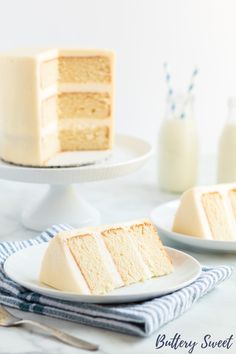 a slice of white cake sitting on top of a plate