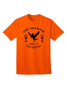 an orange t - shirt with the words camp half blood written in black on it