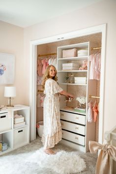 Open Closet Nursery, Diy Nursery Closet, Baby Nursery Closet, Girl Nursery Pink, Nursery Closet Organization, Ikea Nursery, Ikea Pax Wardrobe, Baby Room Organization, Girls Closet