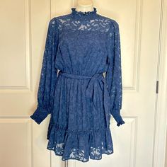 Nwt Umgee Navy Jessica Ruffle Neck Long Sleeve Sheer Floral Tie Waist Dress Navy Blue Sheer Floral Layer Over Solid Navy Lining Sheer Long Sleeves, Yoke Smocked Ruffle Neck With Rear Double Button Hook & Loop Closure, Cuffs Elastic Waist With Removable Sash Tie Waist Belt Ruffle Hem Measures: Small Chest - 19" Across Medium Chest - 20.5" Across Length - 35" Shoulder To Hem Offers Welcome! Long Sleeve Boho Dress, Striped Tunic Dress, Umgee Dress, Grey Sweater Dress, Dress Navy Blue, Tie Waist Dress, Linen Skirt, Plus Dresses, Small Chest