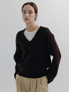 Composition : Wool 100%Color : BrownCountry of Origin : KOREA Relaxed Fit V-neck Sweater For Winter, Brown Relaxed Fit V-neck Cardigan, Brown V-neck Relaxed Fit Cardigan, Classic Brown V-neck Sweater For Fall, Brown V Neck Sweater, Sweater Brown, Brown Sweater, V Neck Sweater, Vneck Sweater