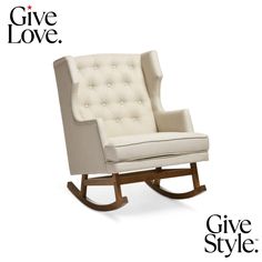 a white rocking chair with the words give love written on it