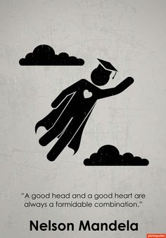 a man flying through the air with a caption that reads,'a good head and a good heart are always a formidable combination