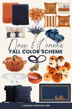 fall color scheme with pumpkins, blue and orange colors for the home or office