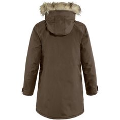 Long, generous parka that reaches down over the rear and thighs. A perfect choice for changeable weather conditions; it protects against the wind and rain, and the synthetic padding will keep you warm in really cold temperatures. Fleece-lined storm hood with metal wire, protective brim and detachable faux fur edging. Eight pockets with plenty of room for essential items. Drawcord at the waist and two-way zipper with protective flap. This is an updated version of Fjällräven’s classic parka, now with sustainable fabrics and improved features and fit. Fjallraven Women, Autumn Winter 2024, Wind And Rain, Cold Temperature, Jacket Parka, Winter 2024, Sustainable Fabrics, Weather Conditions, Hand Warmers