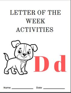 the letter d worksheet with a dog on it