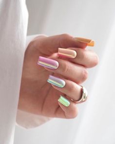 Spring Vacation Nails, Unicorn Nails Designs, Chrome Nails Designs, Nail Color Trends, Manicure Gel, Unicorn Nails, Cute Spring Nails, Spring Nail Colors