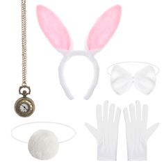 Bunny Ears And Tail, White Rabbit Costumes, Playboy Bunny Costume, Easter Bunny Costume, Clock Necklace, Baby Kostüm, Rabbit Costume, Bunny Ears Headband, Easter Dog