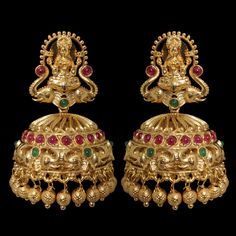 India Jewelry Gold, Temple Earrings, Amrapali Jewellery, 22k Gold Earrings, Temple Jewelry, Jhumki Earrings, India Jewelry, Jhumka Earrings