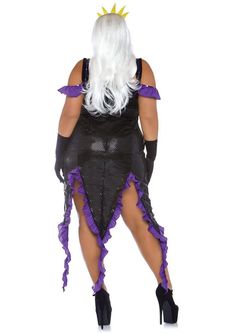 Whether you're torturing poor unfortunate souls or just hanging out with your favorite little mermaid, the iconic 2 PC Sea Witch womens costume by Leg Avenue is villainous perfection! This sexy plus size costume features a sexy velvet dress with a shimmer tentacle skirt and crown headband. (Gloves and wig not included) PACKAGE INCLUDES: costume dress, crown FIT & STYLE: The sultry fitted dress is sure to have them calling you a witch. MATERIALS/ CARE: Hand wash cold, Do not bleach, Drip dry, Do Mermaid Artwork Fantasy, Sea Witch Costume, Egyptian Goddess Costume, Dark Angel Costume, Fun Halloween Costumes, Halloween Costumes Party, Mermaid Halloween Costumes, Apocalypse Fashion, Girl Halloween Costumes