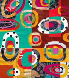 Shape Collage Art, Collage Painting Canvas, Abstract Collage Mixed Media, Circle Abstract Art, Rex Ray, Pattern Collage, Circle Collage, Geometric Collage, Shape Collage