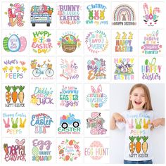 a girl holding up her easter stickers