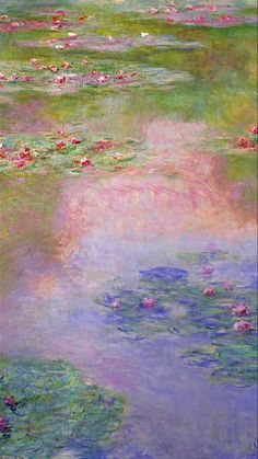 a painting of water lilies and pink flowers