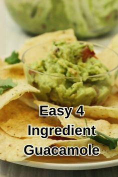 an image of guacamole on a plate with the words easy 4 ingredient guacamole