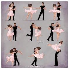 a couple is dancing in different poses